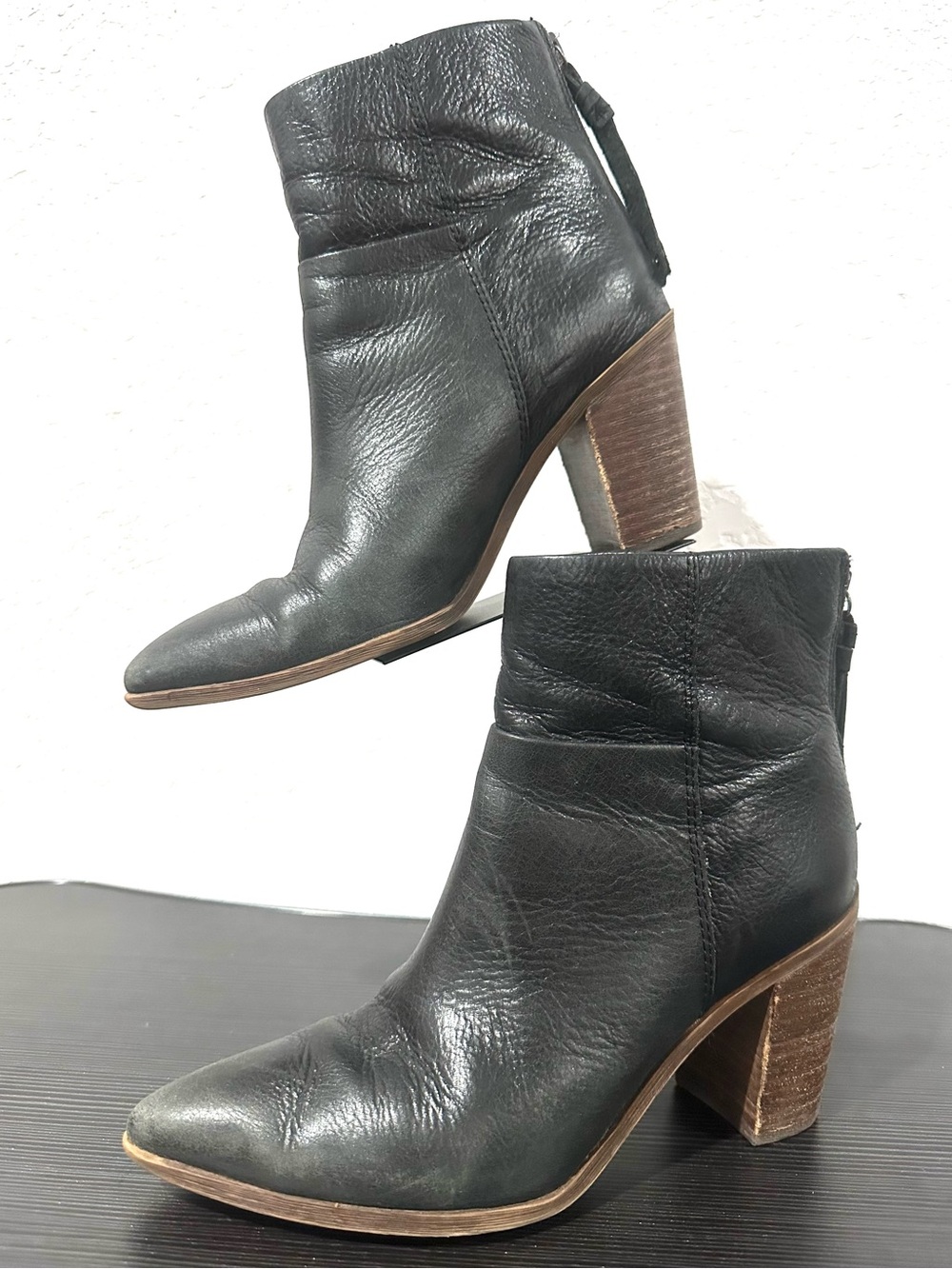 Franco Sarto Women's Black Leather Ankle Boots with Block Heel size 7.5